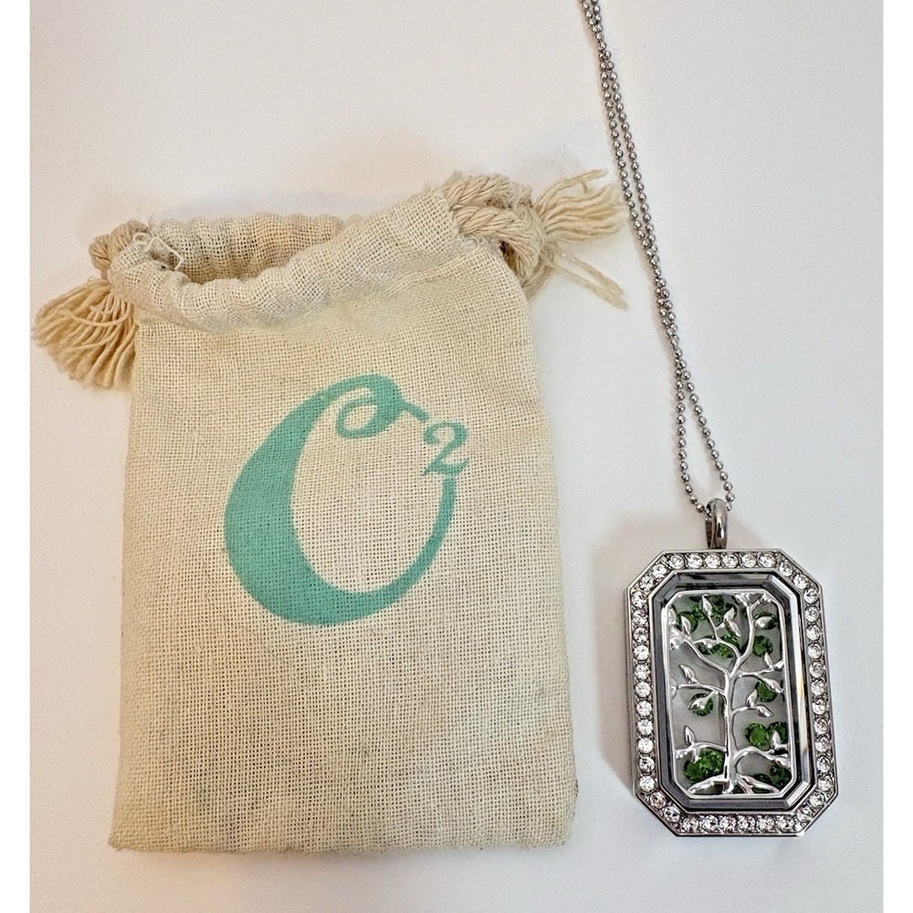 Origami Owl Silver Tree of Life Living Locket Pendant Necklace Green Crystals Ba
